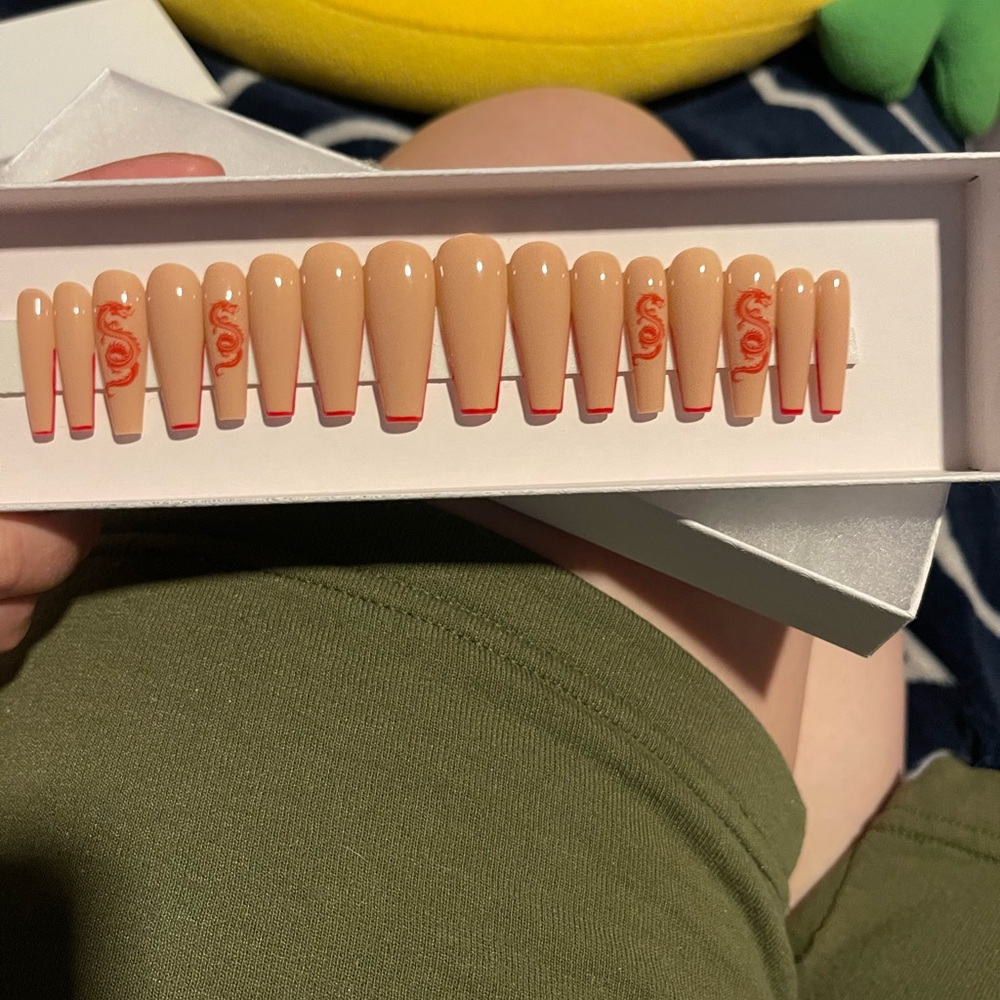Stylish Nude and Red Press-On Nails